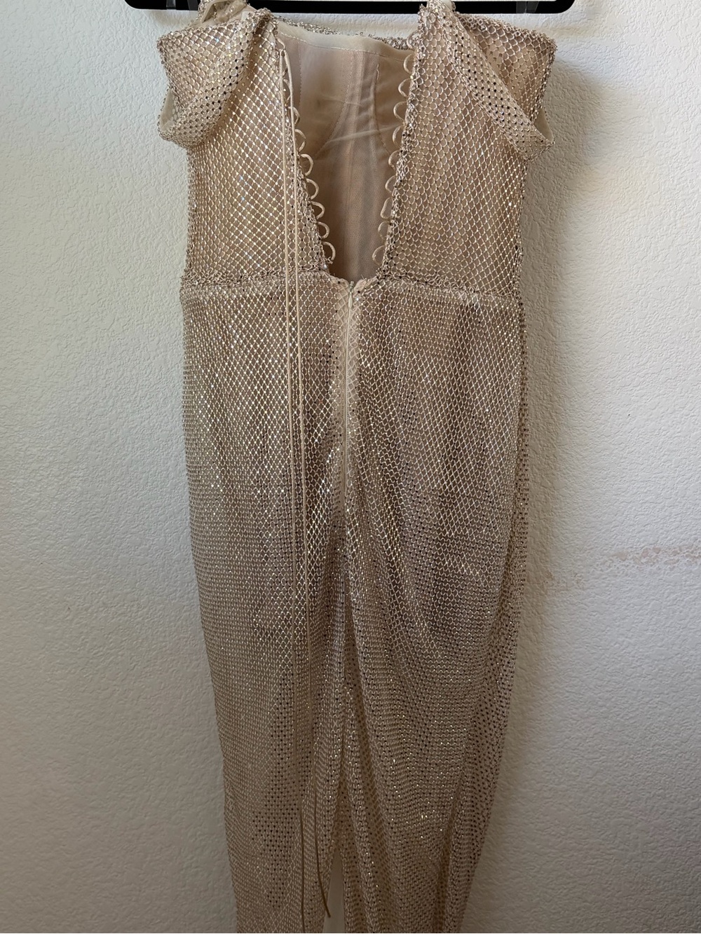 Beaded Mesh Evening Dress in Champagne